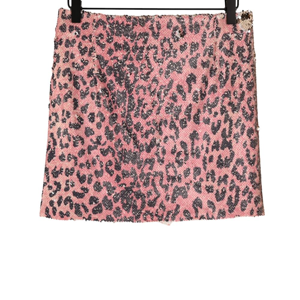Free People One Pink Sequin Leopard Cheetah Skirt, size 0, NWT